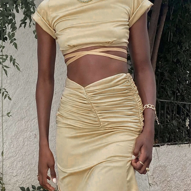 

Women's Spring New Pure Color ruffled hips and knee-length skirts with flounces