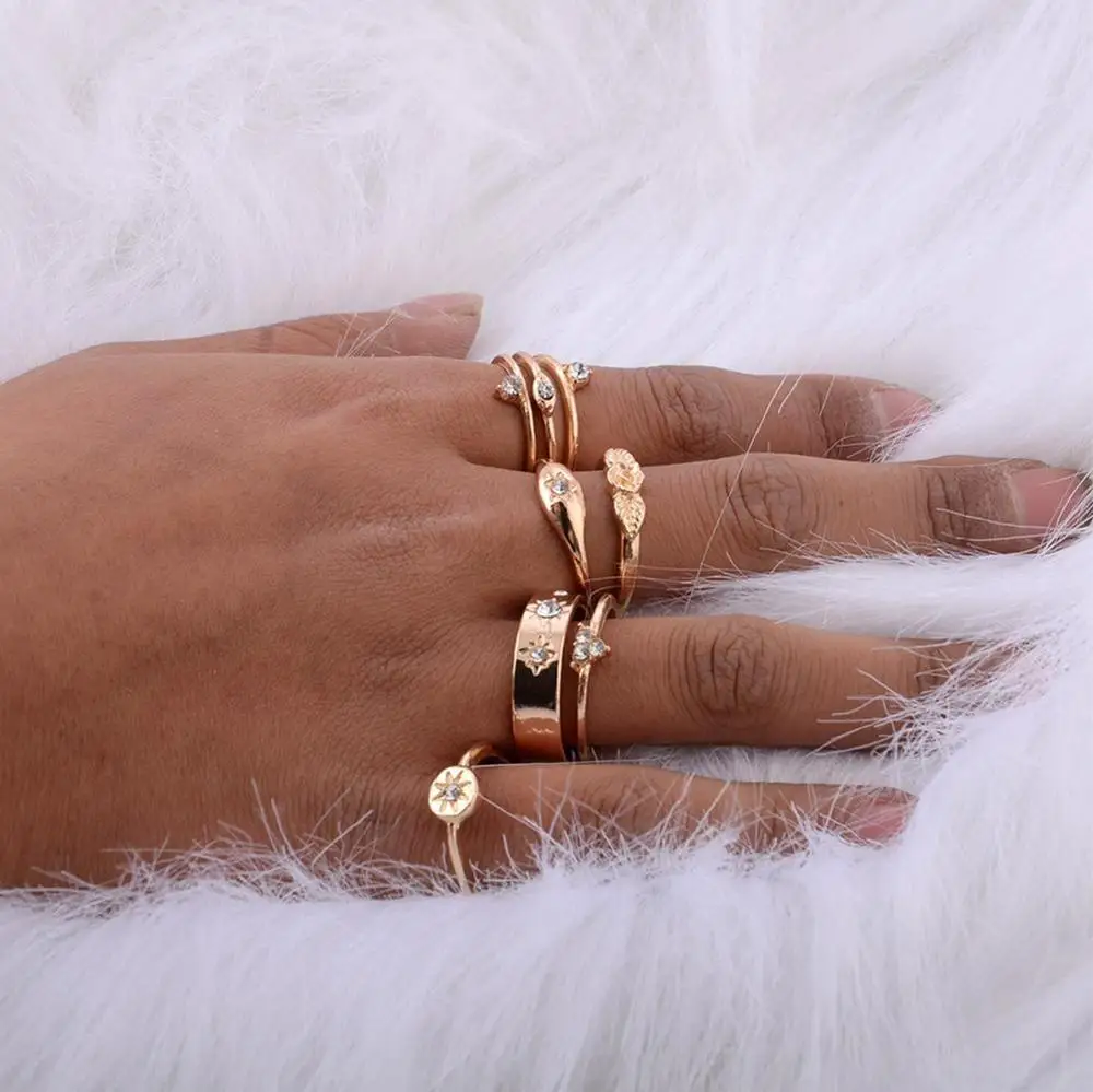 8 шт./компл. винтажные тотемные кольца для женщин Золотая Роза Свадебная