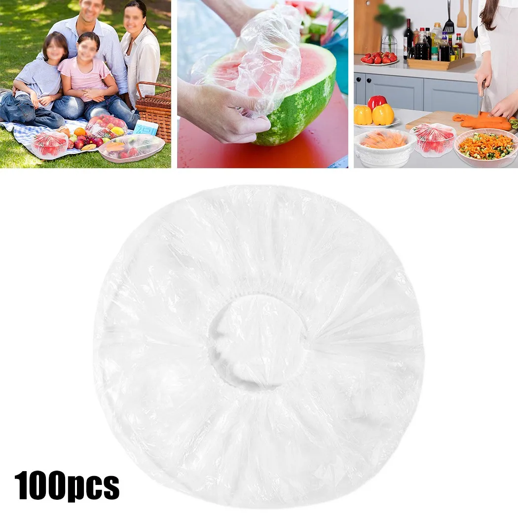 

100Pcs Plastic Disposable Bowl Cover Elastic Food Dust Covers Wrap Cover Fresh Food Storage Saran Wrap For Refrigerator Kitchen