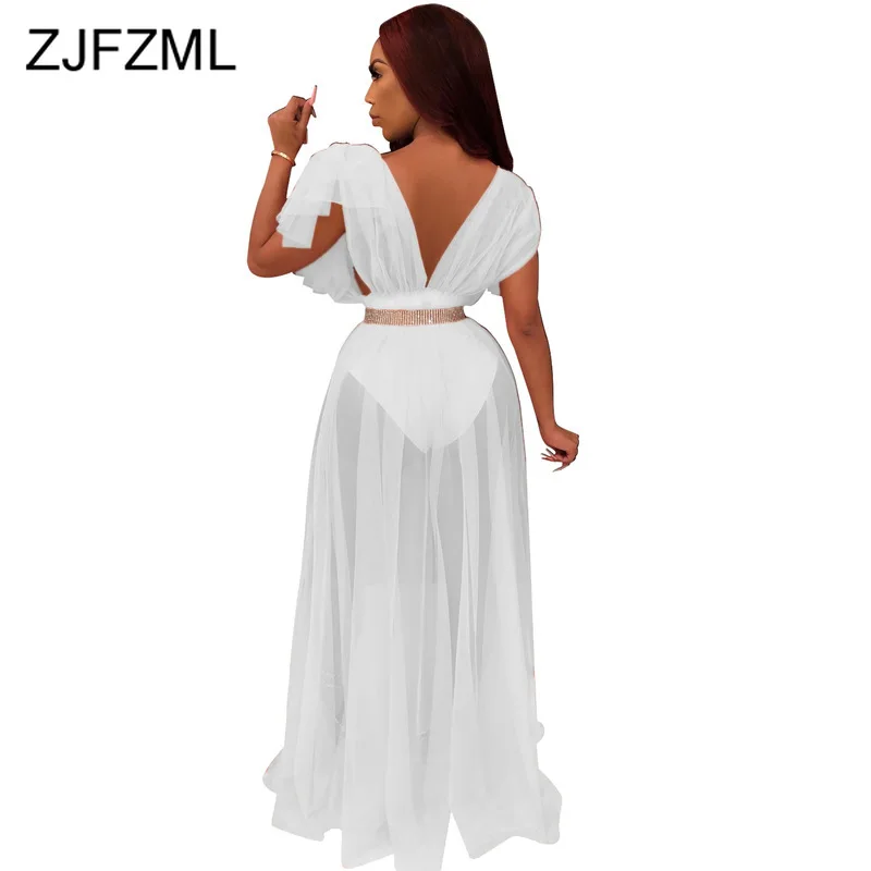 Прозрачное Сетчатое сексуальное Макси-платье женское длинное платье с глубоким