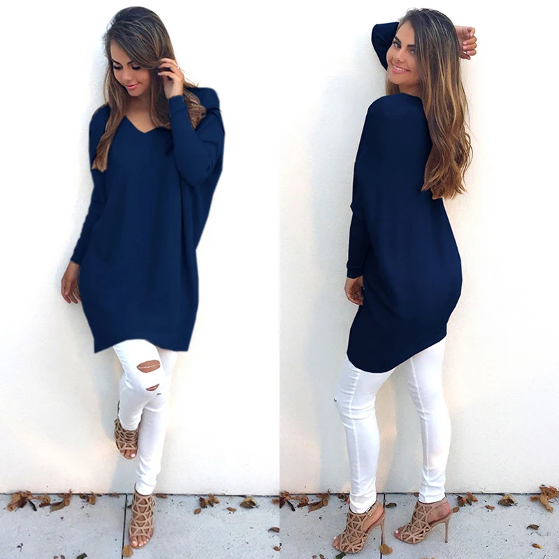 

Womens V-neck Sweater Long Sleeve Solid Jumper Casual Loose Tops Ladies Fashion Sweater Pullovers Womens Winter Sweaters Clothes