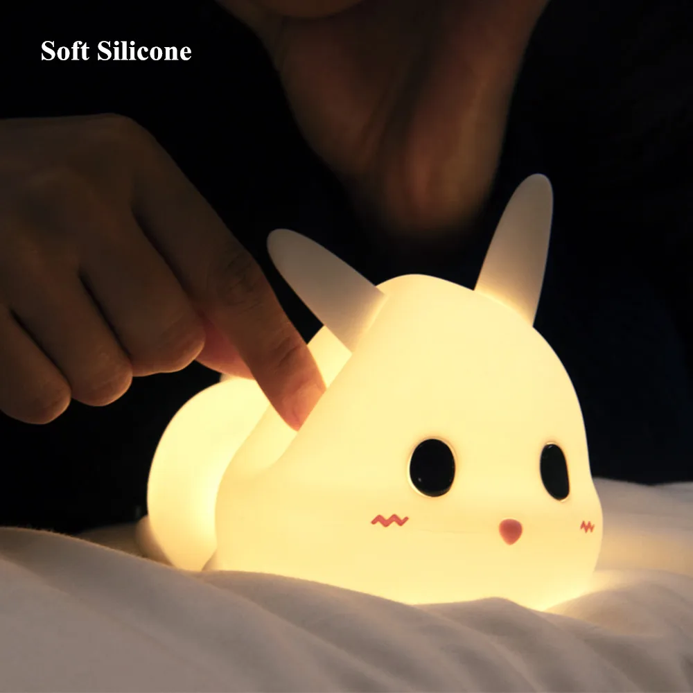 

Rabbit LED Night Light Touch Remote Control Colorful Dimmable Timer USB Rechargeable Silicone Bunny Lamp for Children Baby Gift