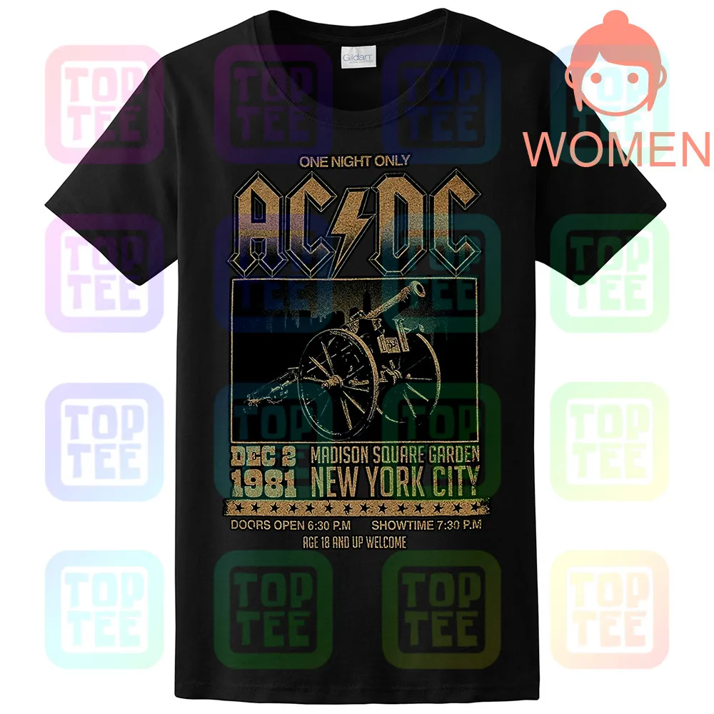 WOMEN-BLACK Официальный AC/DC Футболка Мэдисон Сквер Гарденс для тех, кто о рок Тур 1981 - Цвет: WOMEN-BLACK