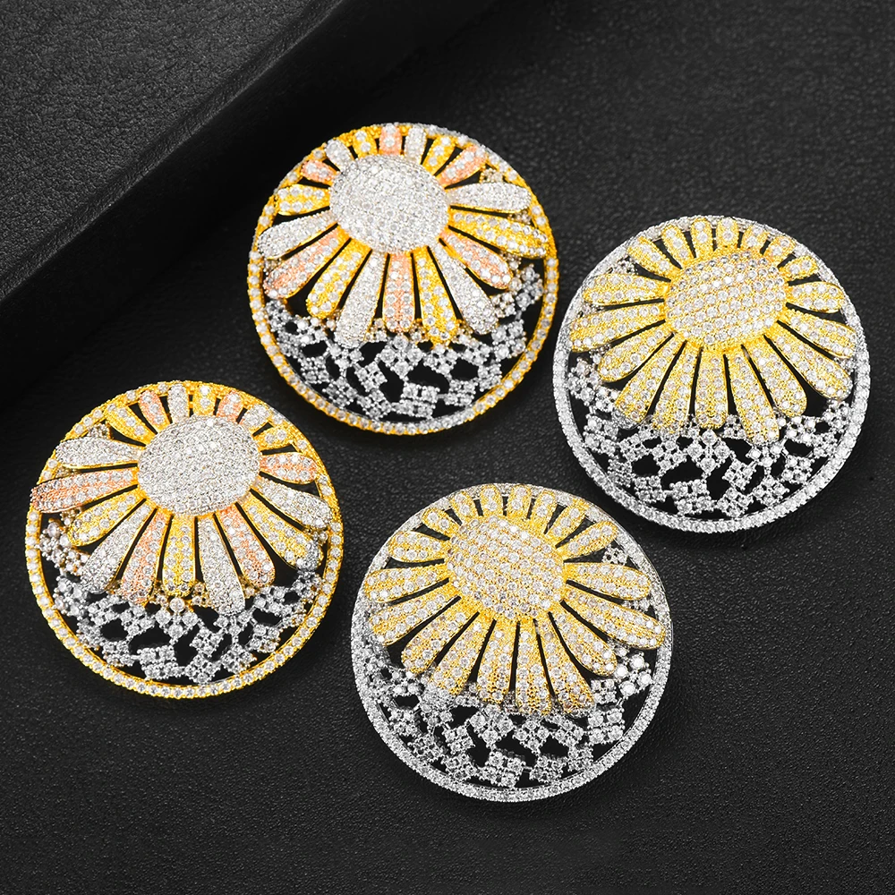 

LARRAURI Trendy Elegant korean Round Stud Earrings Full Cubic Zirconia Earrings For Women Bridal Wedding Fashion Jewelry 2019