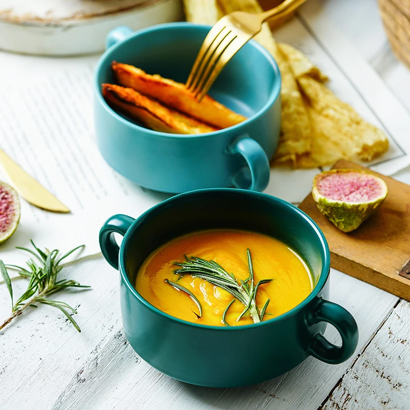 

Dessert Bowl,Binaural Ceramic Bowl for Soup,Oatmeal,Snack