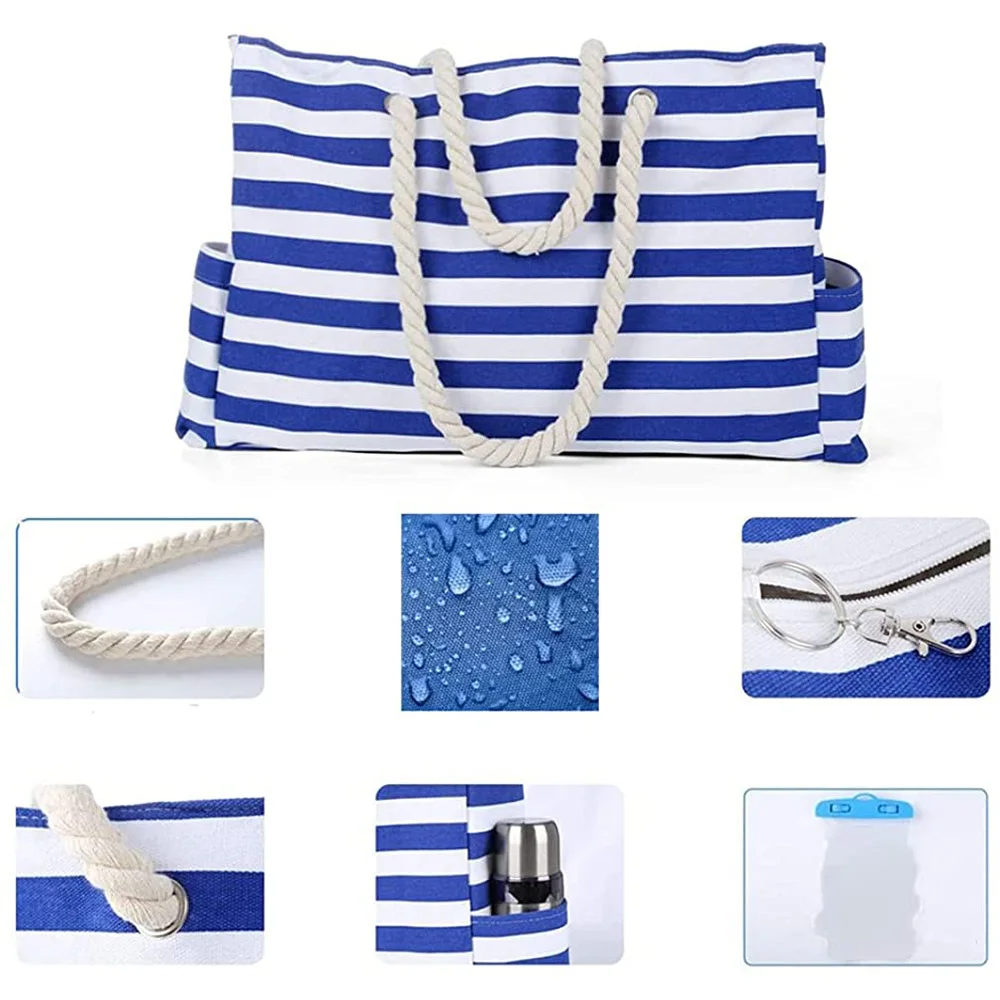 

Extra Large Beach Bag Handheld Canvas Shoulder Bag Top Magnetic Closure Rope Handles Pockets for Women Girls Outdoor