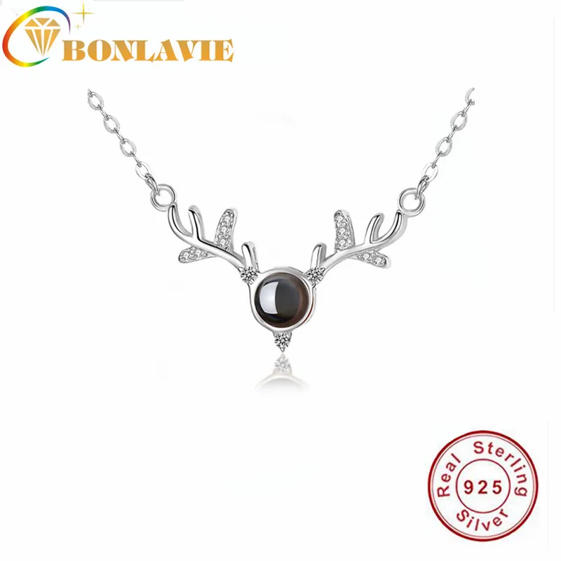 

Cute Deer 100 Languages I Love You Necklace 925 Sterling Silver Lettering Photos Women Necklaces Friends Lovers Gift