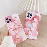 luxury love heart shockproof case chain for iphone 12 pro max 11 x xs xr xs max 8 plus 7 7 plus pink silicone rubber tpu cover