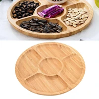 5 grids wood round shape fruit snack bread nuts refreshment holder storage plate organization storage trays