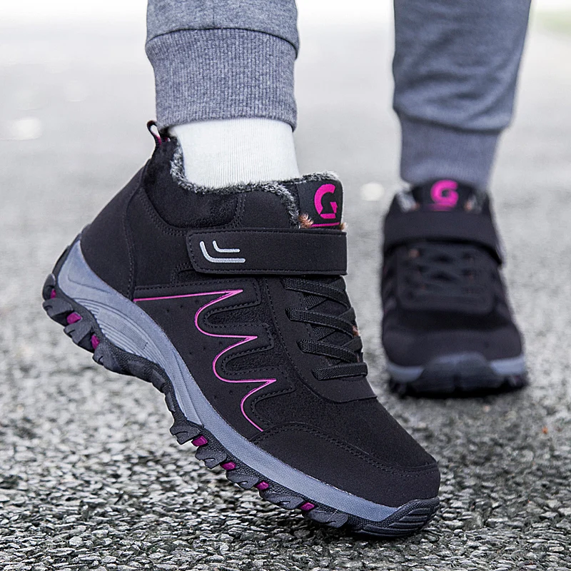 Женские кожаные ботинки на плоской подошве водонепроницаемые кроссовки меху с