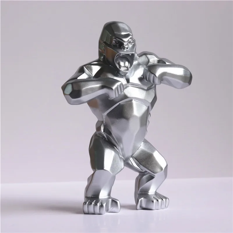

20cm nordic Resin KING Kong with Barrel Animal Statue Ornament Home Decor Decoration gorilla office living room sculpture silver