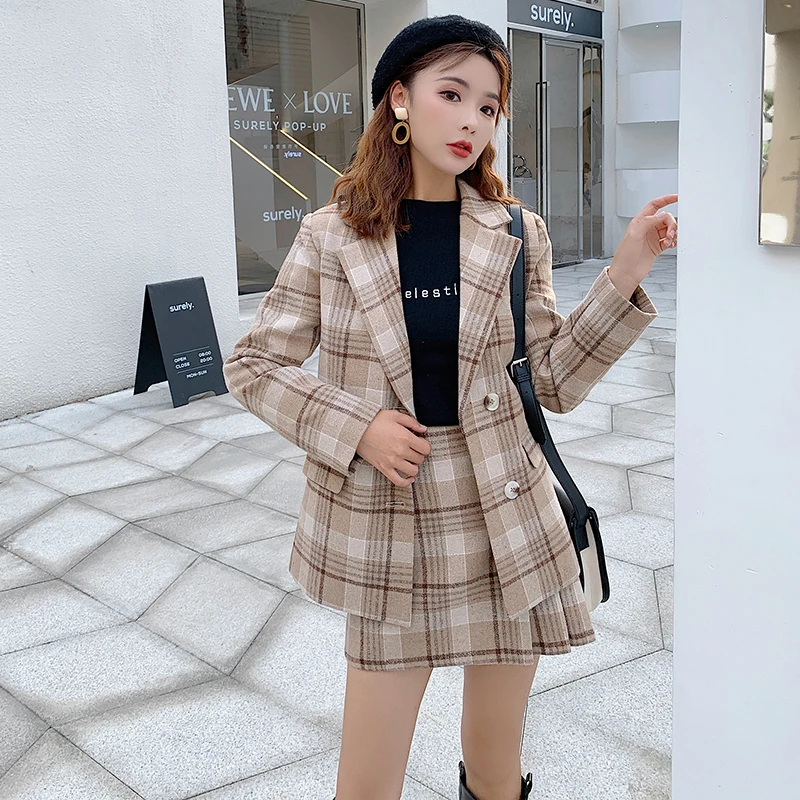 Осенние элегантные комплекты женская одежда из двух предметов Новый однобортный