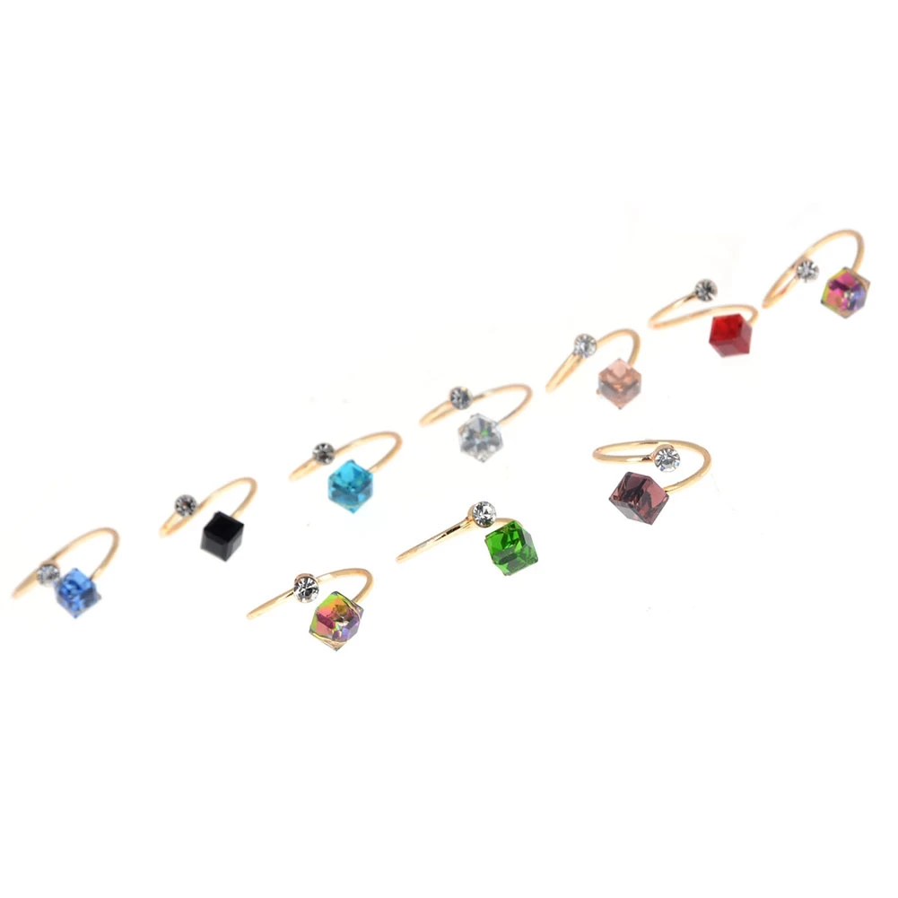 

NEW 2021 10pcs Square Crystal Gold Plated Adjustable Rings Finger Ring Jewelry Gift Adjustable Rings