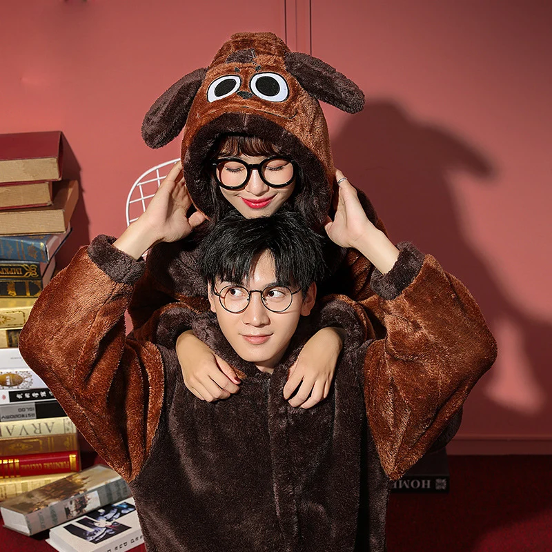 

Couples Pajamas Jumpsuits Winter Thicken Pyjamas Women Men Cartoon Dog Sleepwear Homewear Soft Warm Pijamas Onesie Plus Size