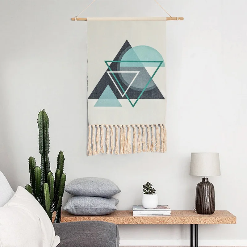 

Tapestry Decoration Bedroom Hanging Cloth Nordic Hand-Woven Wind Cloth Background Cloth Tassel Branch Color Living Room