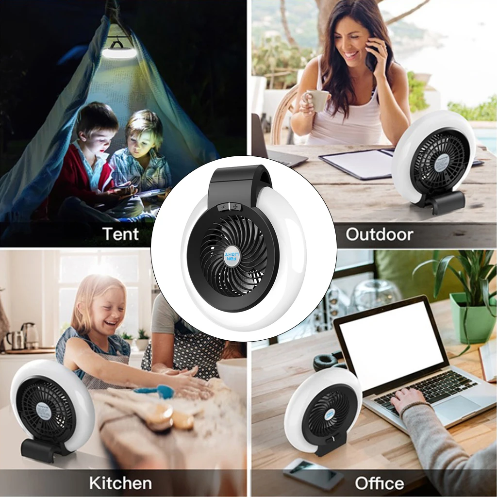 

Tent Fan with Light Car Lightweight Camping Lantern RV USB 2-Speed with Hook