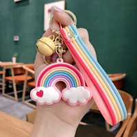 korean girl heart creative soft rainbow keychain female student schoolbag colorful keyring pendant car key chain accessories