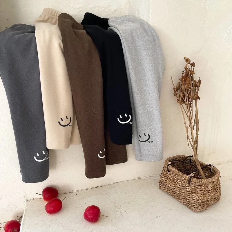 

Girls' leggings wear smiley trousers stretch and fleece trousers