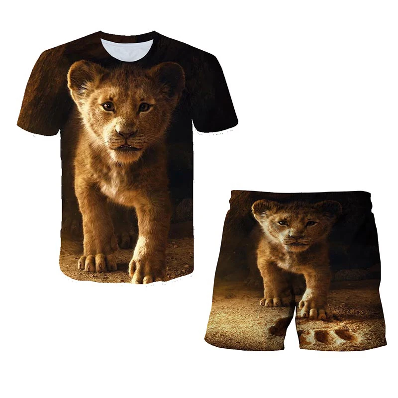 

Children's Clothing O-Neck T-Shirts Suit Kids Little Boy's T Shirt 2021Summer 3D Animal Print Lion Short Sleeve+Shorts Pants Set