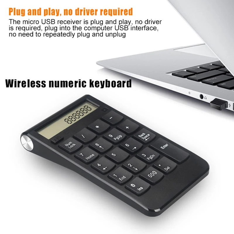 

Mini Number Keyboard 2.4G Wireless USB Plug and Play Portable with Display Screen QJY99