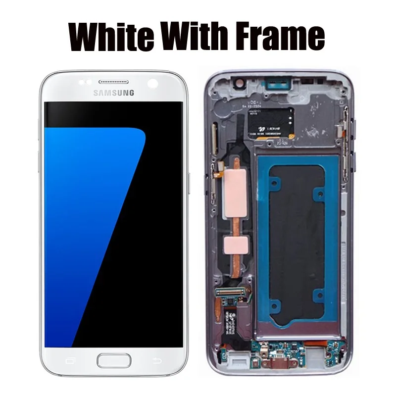 5,1 ''Супер AMOLED lcd с рамкой для SAMSUNG Galaxy S7 плоский дисплей G930 G930F сенсорный экран дигитайзер - Цвет: White with Frame