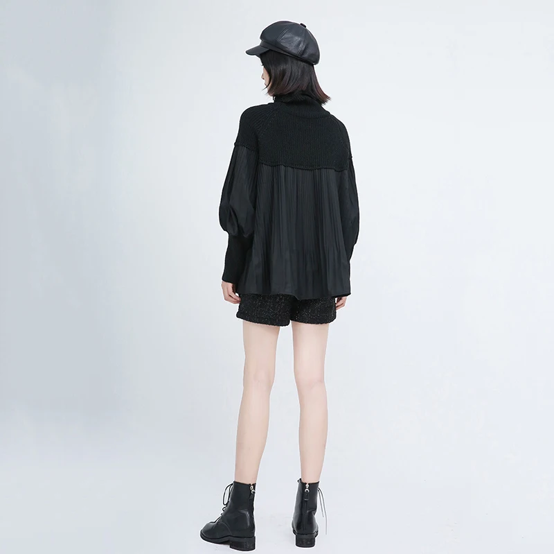 

Zoulv 2020 Autumn/Winter Black Pleated Large Size Knitted Turtleneck Sweater Loose Version Long Sleeve Ladies New Fashion Trend