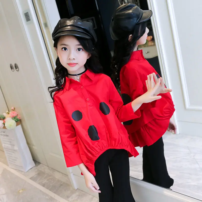 Детская одежда для подростков черные рубашки в горошек девочек детские топы