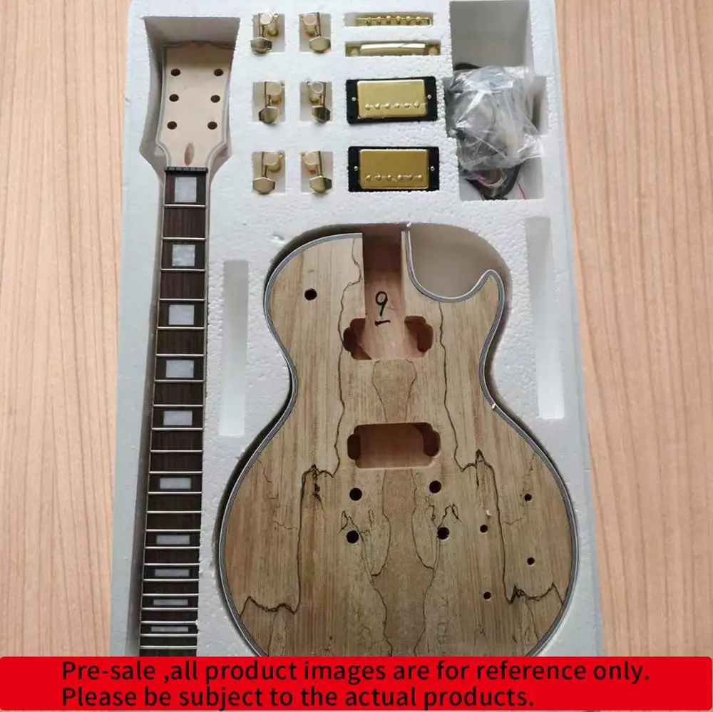 LP-SpaltedMaple-23 DIY LP стиль электрогитара Spalted кленовый шпон+ африканское красное дерево Okoume корпус шеи палисандр гриф набор гитары предпродажа - Цвет: LP-SpaltedMaple-23