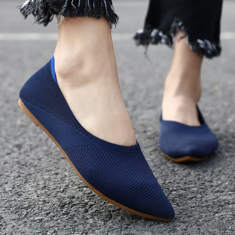 

Summer Casual Fashion Slip-on Socks Shoes Women Lightweight Flying Weave Breathable Flat Loafers Ladies Non-slip Walking Shoes