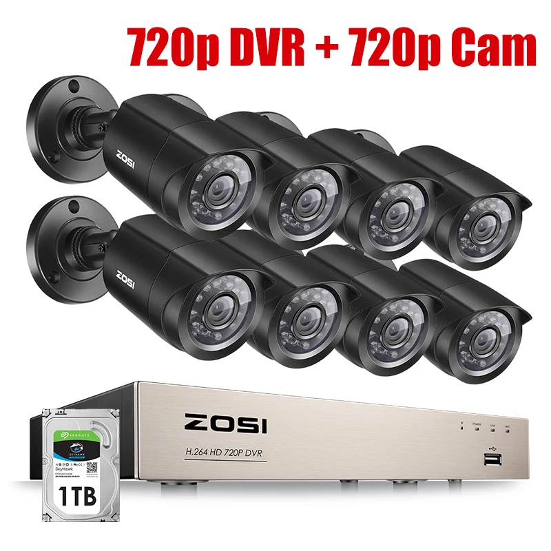 ZOSI 8CH видеонаблюдение Системы 8x720 P/1080 P внутренний наружный IR всепогодные камеры для домашней системы безопасности HD комплект видеорегистратора скрытого наблюдения 1 ТБ HDD - Цвет: 720p cam