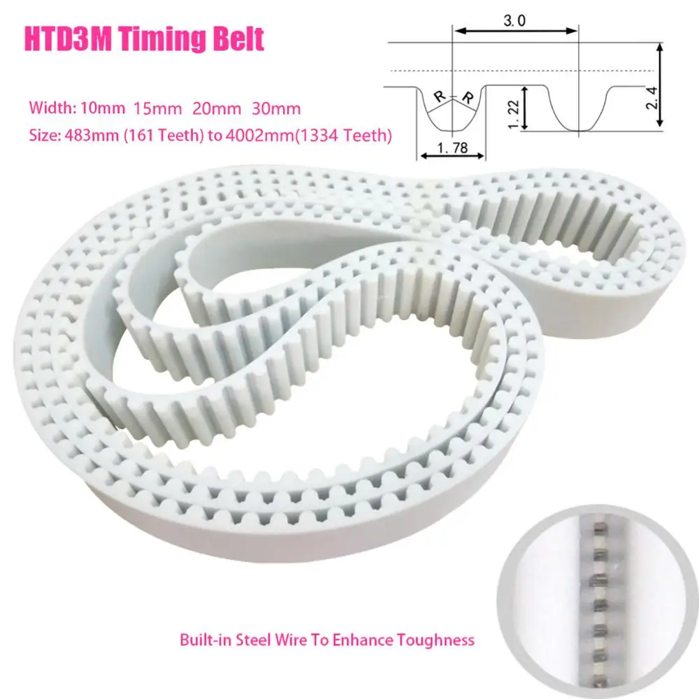 

1Pcs Width 10mm-30mm HTD3M Timing Belt 759mm-804mm Teeth 253-268 White Polyurethane PU With Steel Core For 3D Printer/CNC