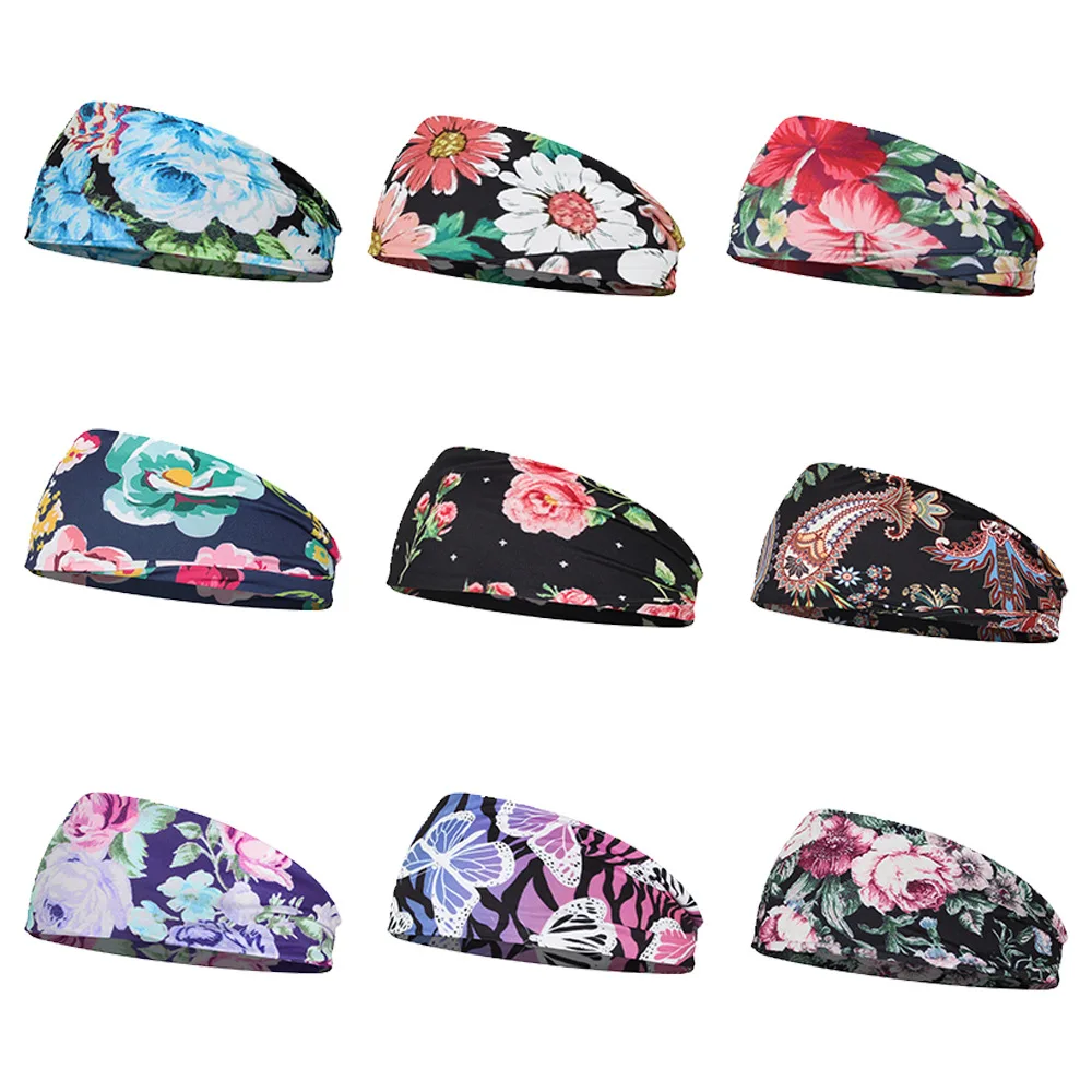 Модная впитывающая пот Спортивная Повязка с цветочным узором нескользящая