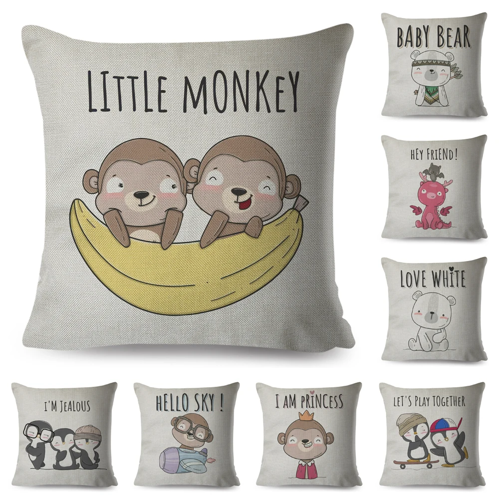 

Cartoon Giraffe Monkey Bear Pillow Case Decor Nordic Style Animal Cushion Cover for Sofa Home Pillowcase Pillow Covers 45x45cm