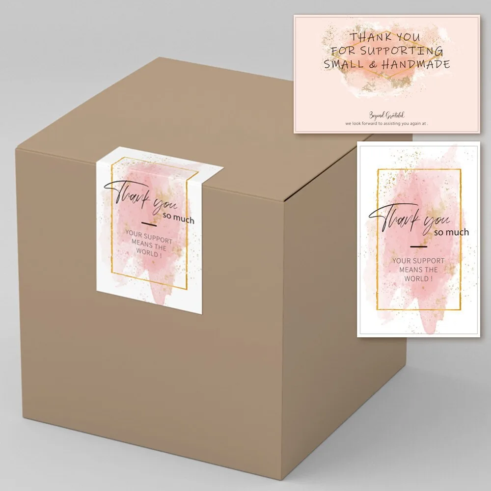 

50pcs Pink Thank You Stickers Gift Box Packaging Sealing Label Stickers for Handmade Craft Store Small Business Supplies