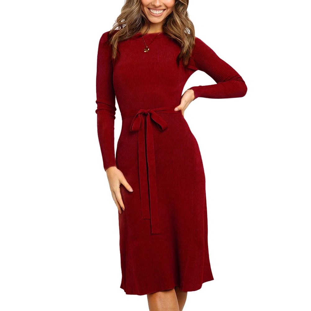 Женское осеннее платье-миди с длинным рукавом модное облегающее черное красное