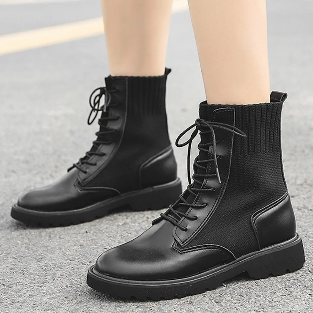 SAGACE классические черные кожаные ботильоны на шнуровке Para Mulheres Ботинки martin