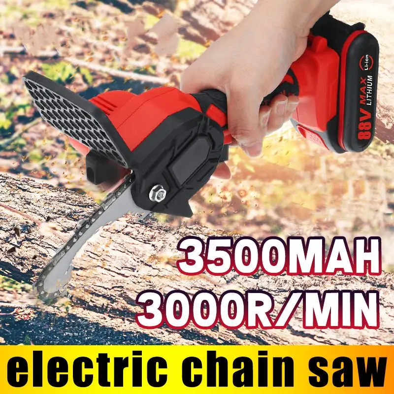 

Мини-пила цепная электрическая, 800 Вт, 4 дюйма, 88 в, с аккумулятором 1/2 шт.