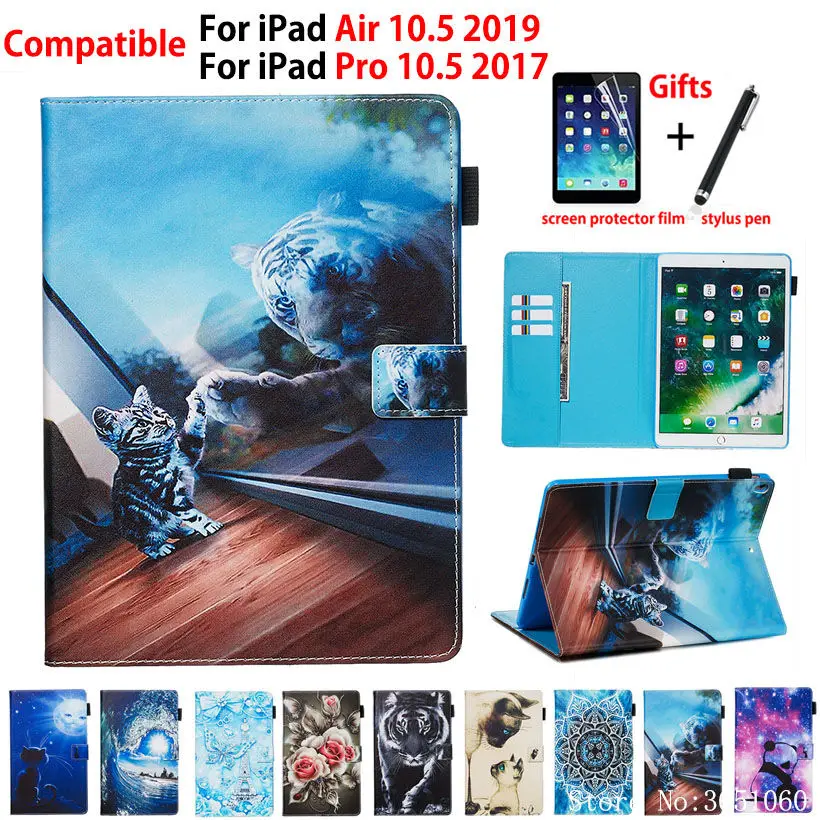 

Чехол для iPad Air 3 10,5 2019, умный чехол для iPad pro 10,5 дюйма 2017, чехол для планшета с рисунком животных, чехол-подставка из искусственной кожи, чехол +...