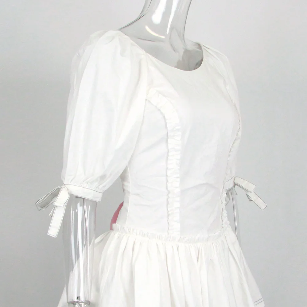 

2021 New summer fashion women clothes Bubble Sleeve O neck pullover dress Sexy Backless Cascading Ruffle Kawaii Midi Dress