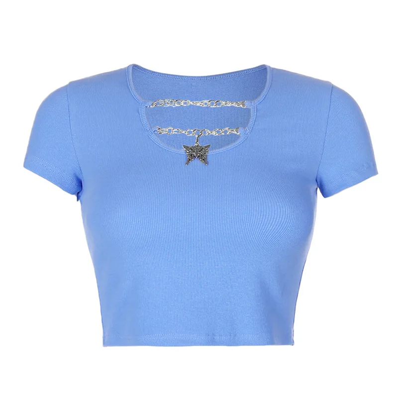 

2020 Fashion Summer Butterfly Chain Pure color Short sleeve T-shirt