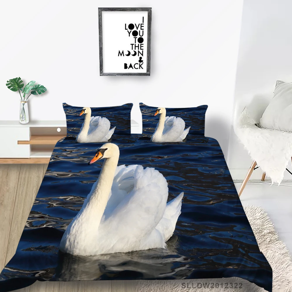 

White Swan Bed Set Double Elegant Nature 3D Duvet Cover Lake King Queen Single Twin Full Lifelike Bedding Set Comfortable