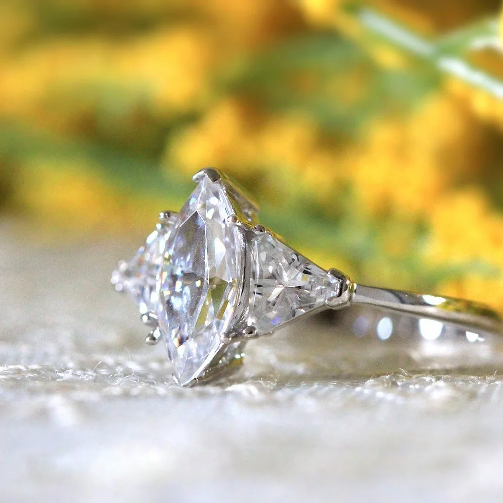 Горячее предложение 5 Ct Ms. Three Stone обручальное кольцо Brilliant SONA Marquise Pear Cut из