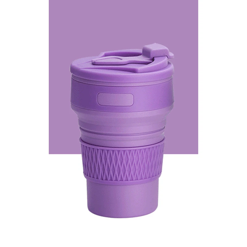Purple 350 мл Складная силиконовая 4 цвета портативная силиконовая телескопическая Питьевая Складная кофейная чашка Складная силиконовая чашка с крышками для путешествий - Цвет: Purple