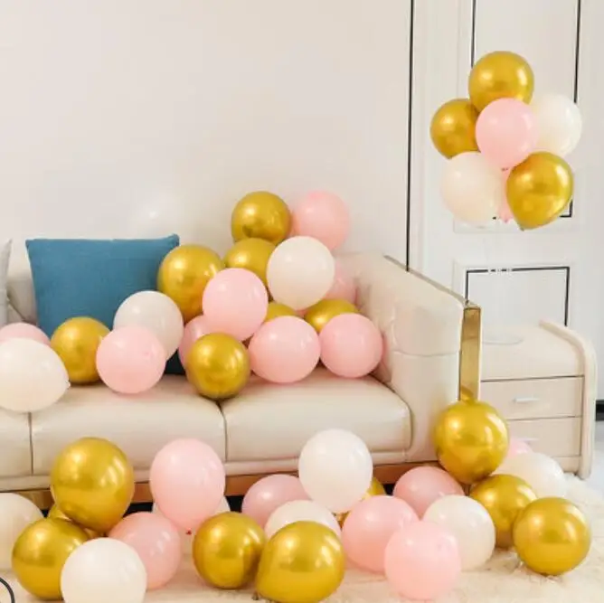 Pink white gold 50 шт. хромированные золотые шары Мигающие металлические шары толстые жемчужные Металлические Свадебные украшения металлические шары 10 дюймов 1,8 г - Цвет: Pink white gold
