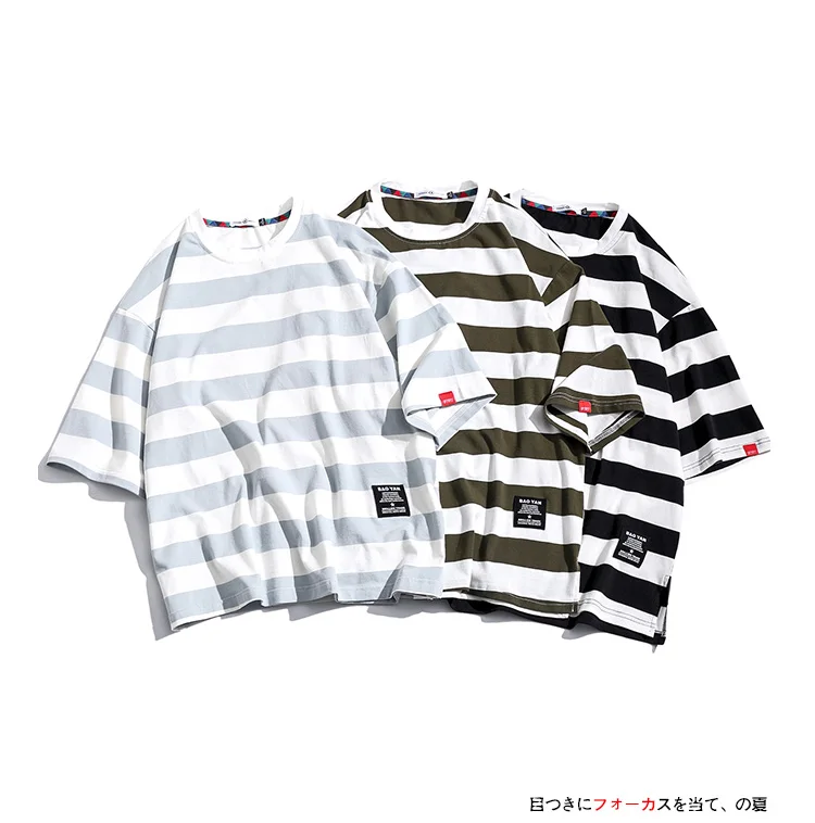 

Black Fashion T Shirt Mens Cotton Tshirt Striped For Men Tee Summer Japanese Casual T-shirts Streetwear Fitness Tees Oversized