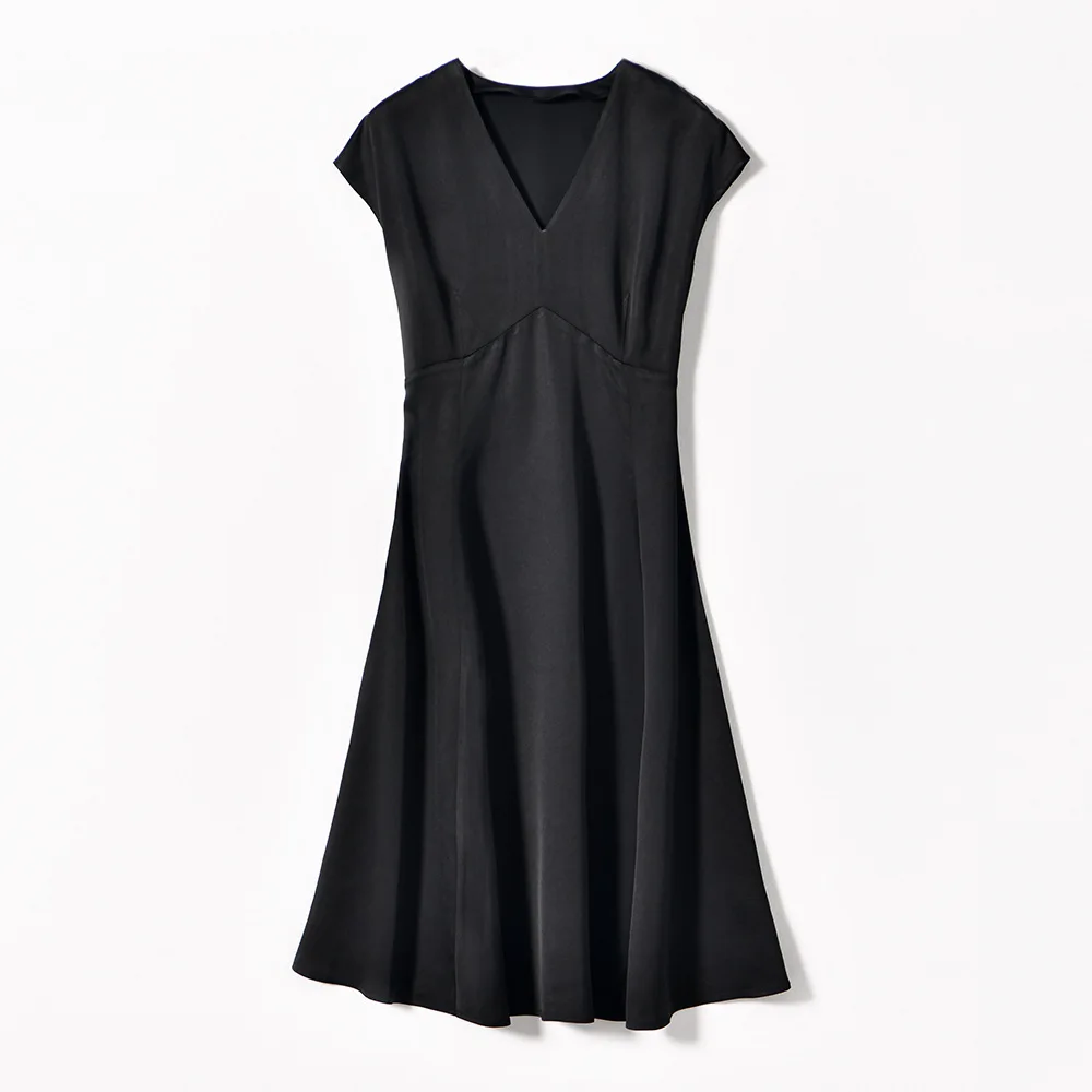 

Summer new style temperament slim black V-neck dress