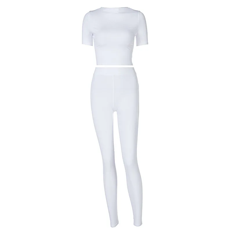 

93S0C4216A Summer fashion new women's temperament Casual Short Sleeve navel top slim sportswear two piece set