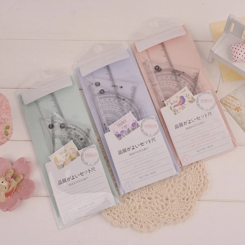 Линейка транспортир 4 шт./компл. 18 см мягкая гибкая пластиковая треугольная