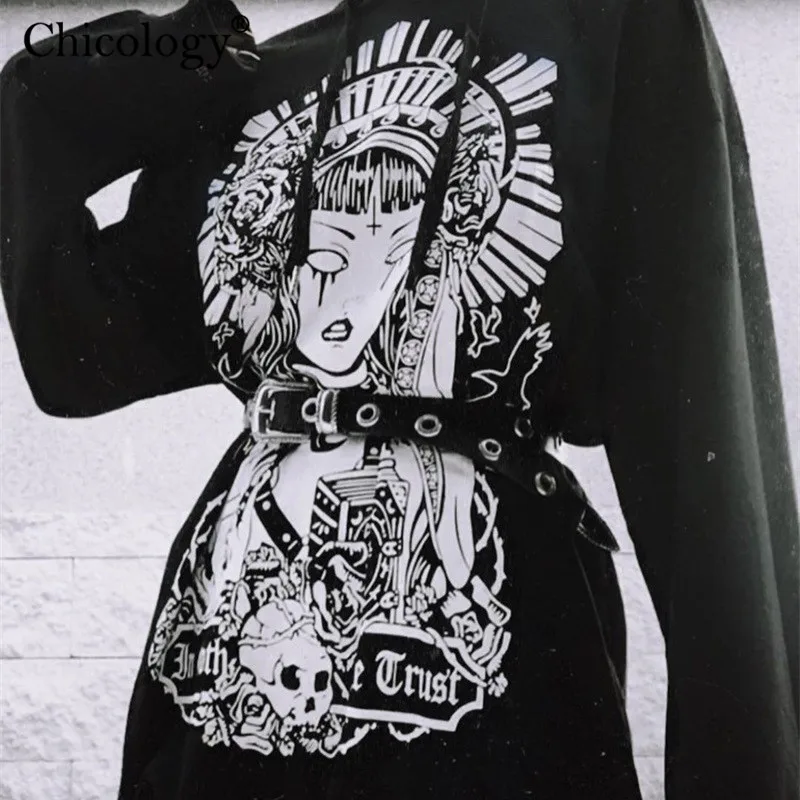 Chicology готика Харадзюку печати уличная Толстовка Длинные рукава Женская