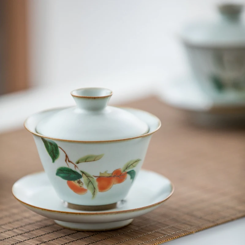 

Чаша с крышкой для обжига, чашка с тремя чашками, керамическая большая чашка, чайная чашка, чайная чаша для тостов, семейный чайный набор кун...